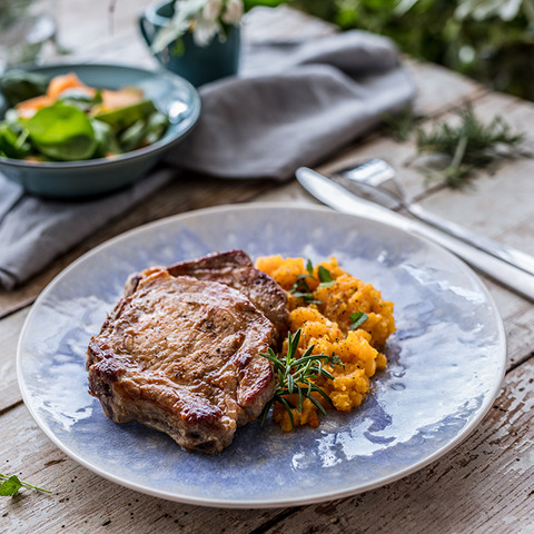 Pork chops with pumpkin puree